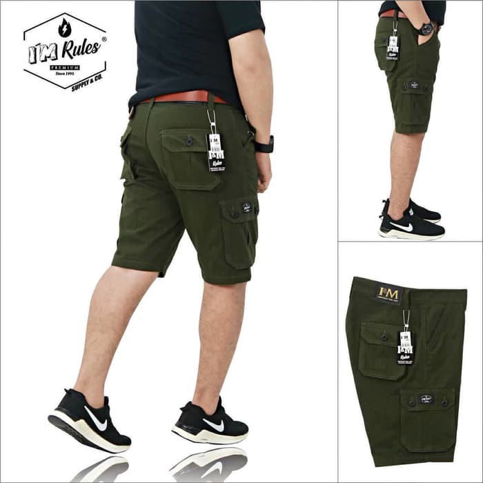 CELANA CARGO PENDEK I'M RULES HIJAU ARMY CARGO I&M RULES PDL GUNUNG HIKING