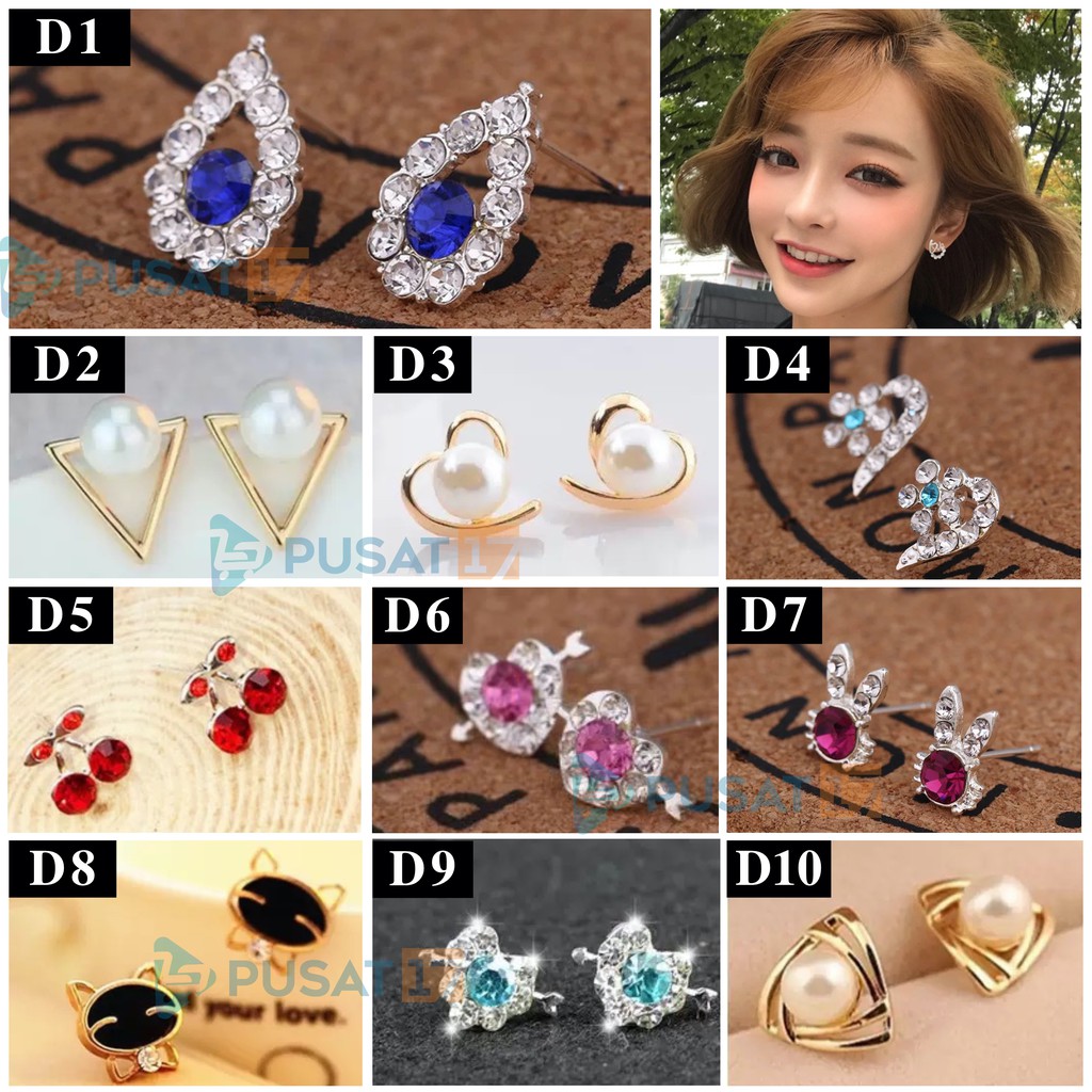 ANTING TUSUK KOREA STYLE FASHION WANITA AKSESOSORIS KOREA ANTING GIWANG STUD DIAMOND EARRING STUD-4