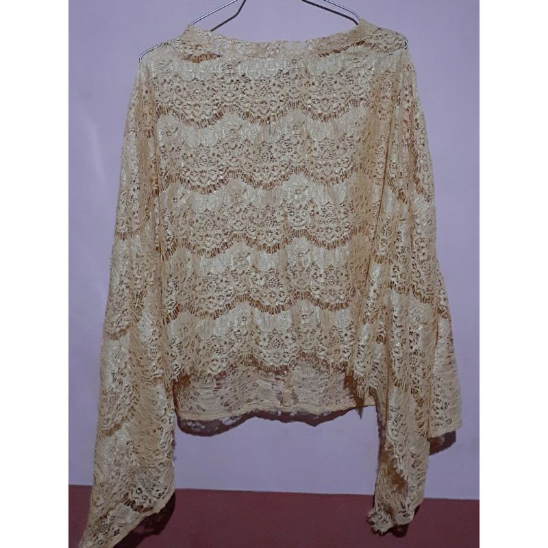 ( Prelove By Me ) Atasan Wanita Brukat / Brokat Kuning Batwing Gliter