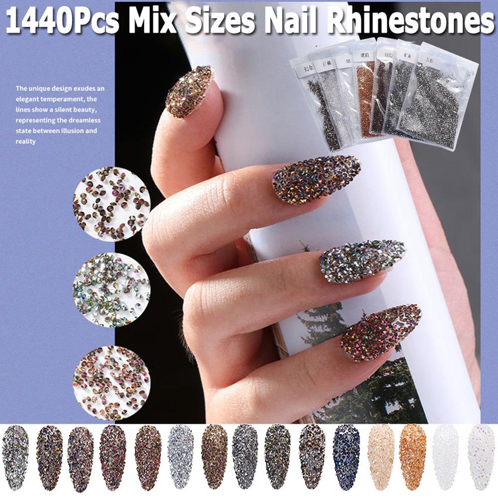 Agustina Kuku Berlian Imitasi 1440Pcs/Pack Unfoiled Kaca Berlian Kuku Glitter Manicure Tools DIY Nail Art