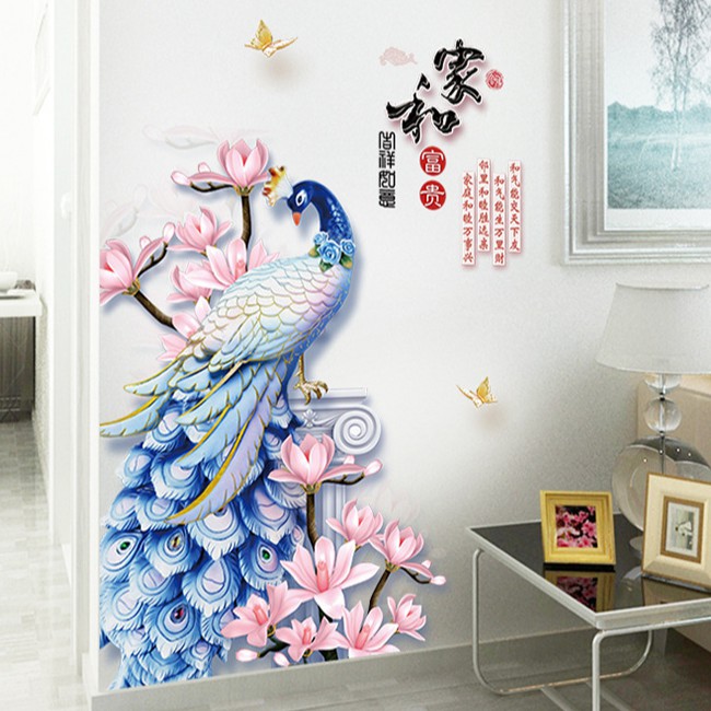 Reliza Wall Sticker Bunga Sakura Burung Blue Bird Stiker Dinding PA14228