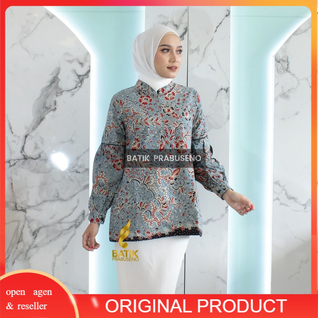 Batik Prabuseno - RENATA Tunik Batik Wanita Lengan Panjang Baju Atasan Batik Wanita Terbaru Bahan Ka