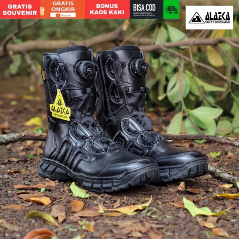 SEPATU PDL TALI PUTAR BAHAN KULIT SAPI ASLI MERK ALAZKA SEPATU PDL DINAS LAPANGAN TNI POLRI SECURITY SATPAM SEPATU BOOTS PRIA DAN WANITA