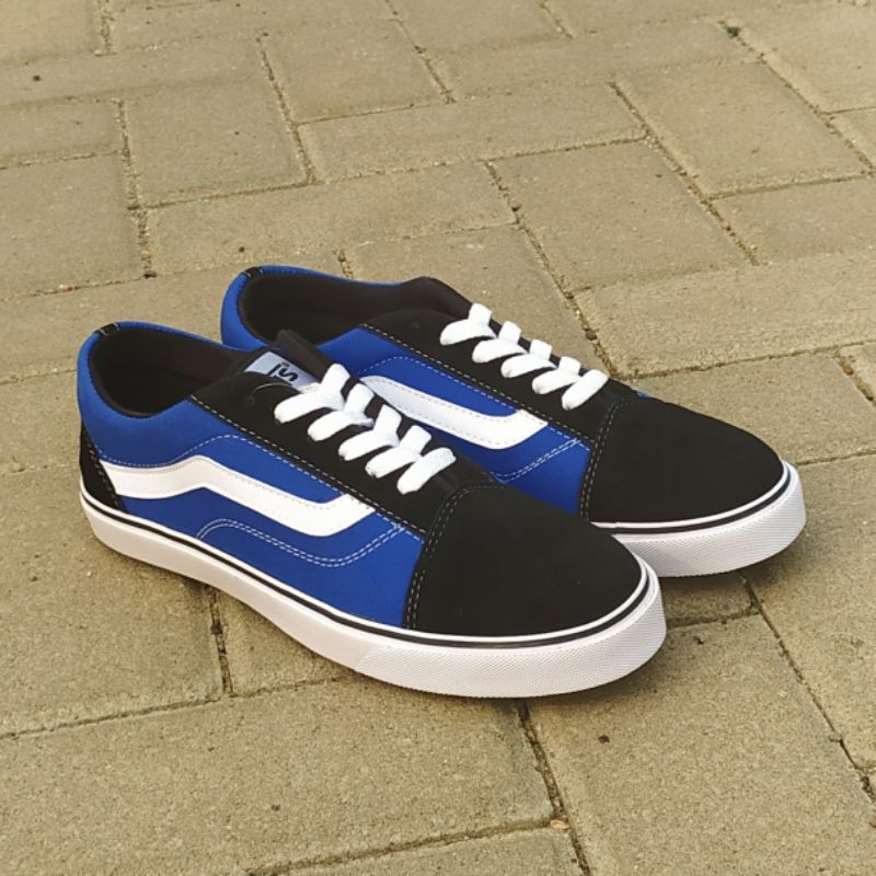 SEPATU VANS OLD SCHOOL HITAM BIRU SNEAKERS KASUAL