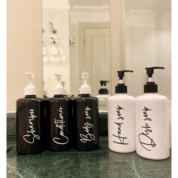 botol HITAM 500ml N28 white edition. aesthetic bottle minimalist refill organizer tempat sabun cair pump estetik