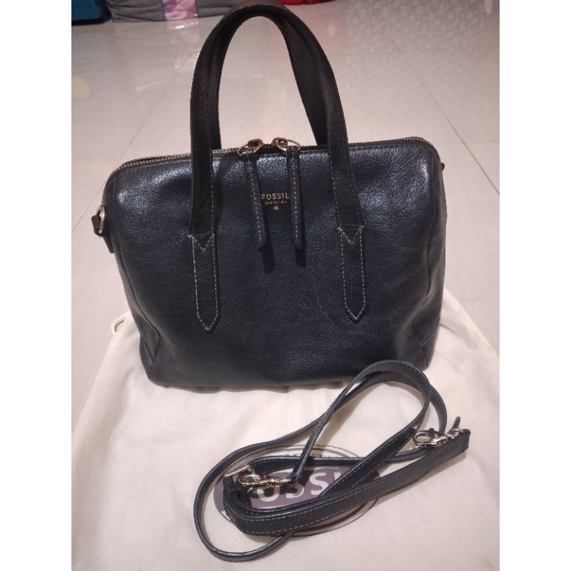 tas fossil sidney satchel hitam preloved gudcond
