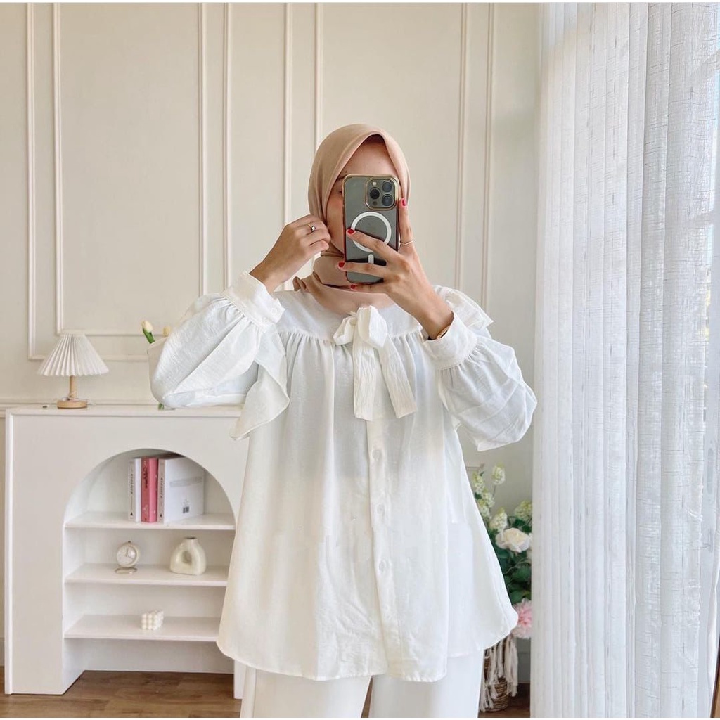 Leviya Blouse Kerah Tali Crinkle Deadora Kemeja Wanita Terbaru 2022