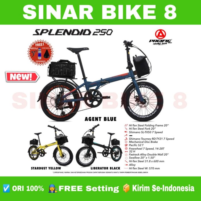 Sepeda Lipat Ukuran  20 Inch PACIFIC SPLENDID 250 Shimano 7 Speed