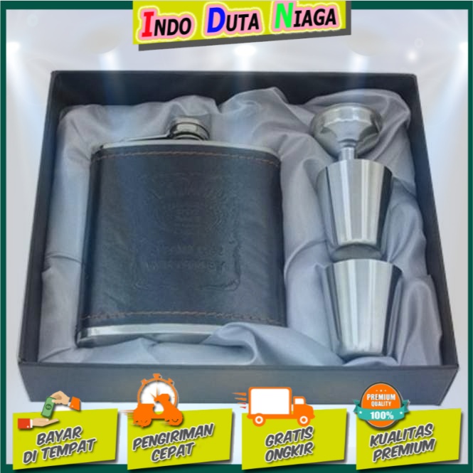 Botol Bir Hip Flask Stainless Steel Leather dengan Shot Glass 7Oz