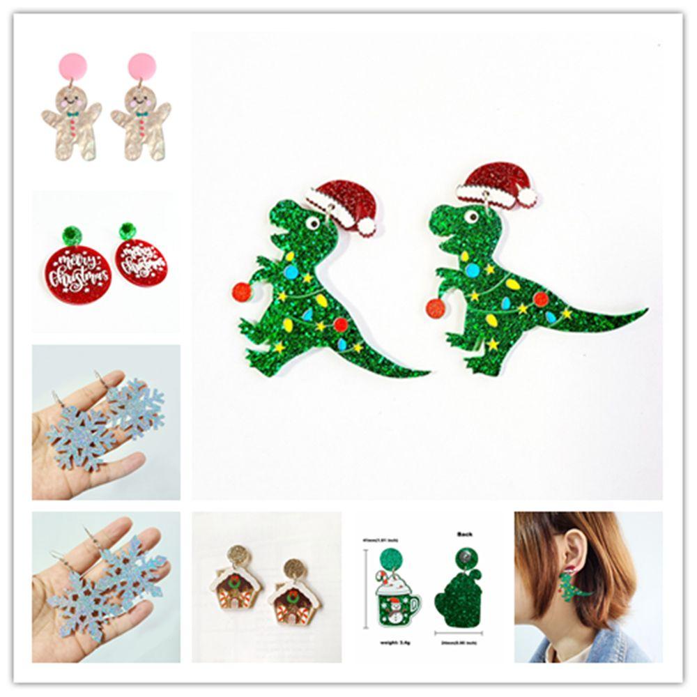 Anting Desain Snowflake Snowman Dinosaurus Bunga Natal Bahan Akrilik Untuk Aksesoris Wanita