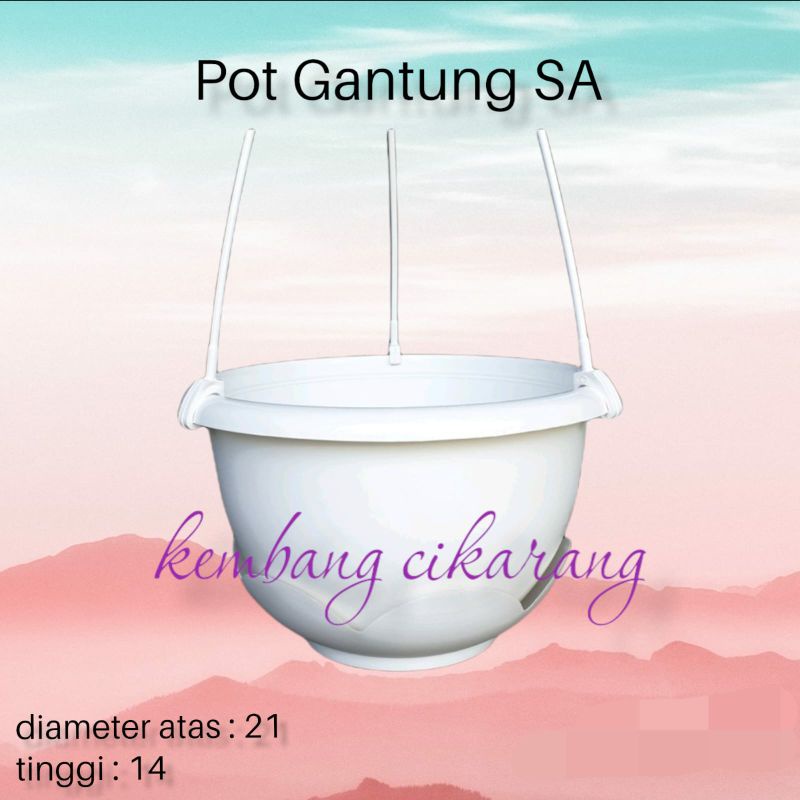 POT GANTUNG SA PUTIH : GT-20 pot bunga gantung diameter 21cm ada tutup tatakan taktakan manggis termasuk gantungan