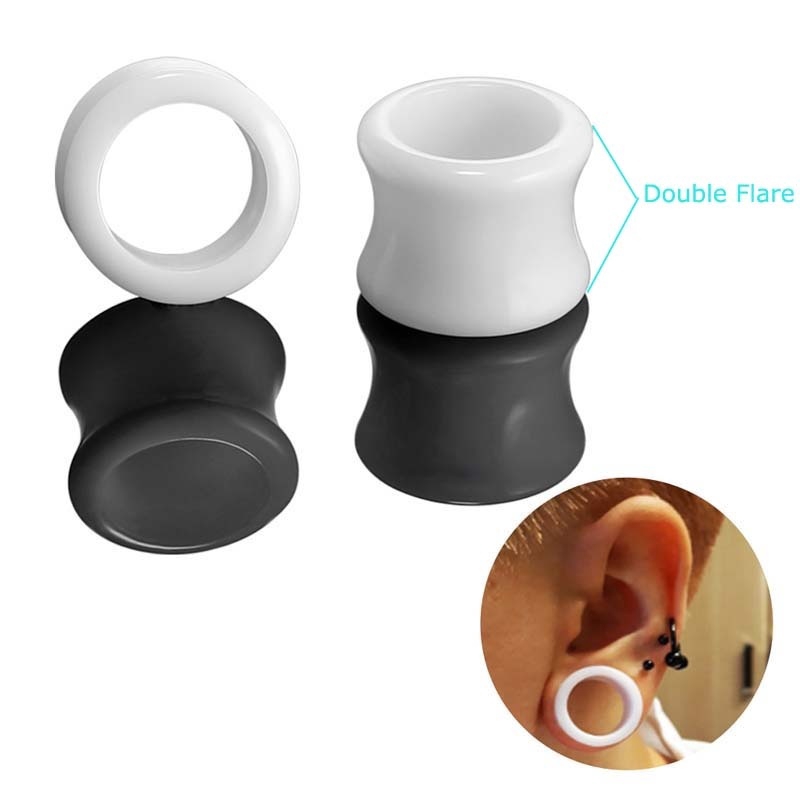 Sepasang Double Flare Acrylic Tunnels Earrings Expander Earlobe Warna Solid