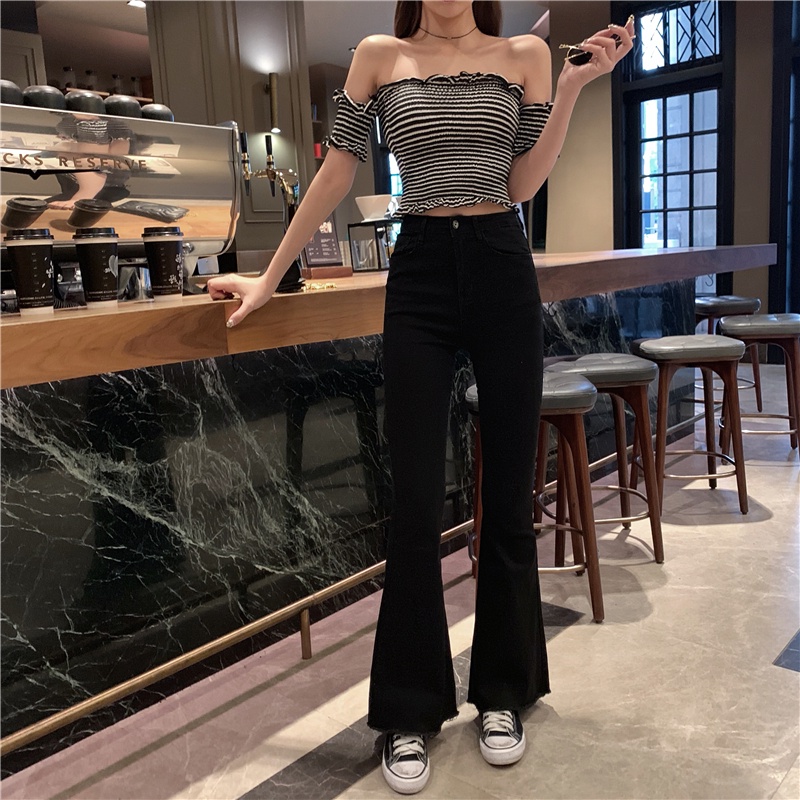 Celana Jeans Flare Stretch Wanita Highwaist Korean Style