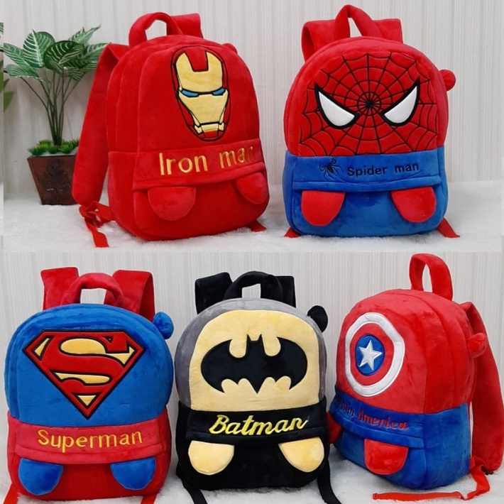 TOYSOPEDIA Tas Ransel Spiderman Kapten Amerika Ironman Superman Batman L/Tas Anak SD Backpack Avenger