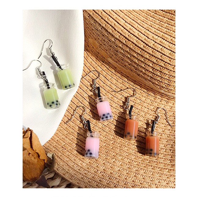 LRC Anting Gantung Fashion Pearl Milk Tea Earrings F8799X