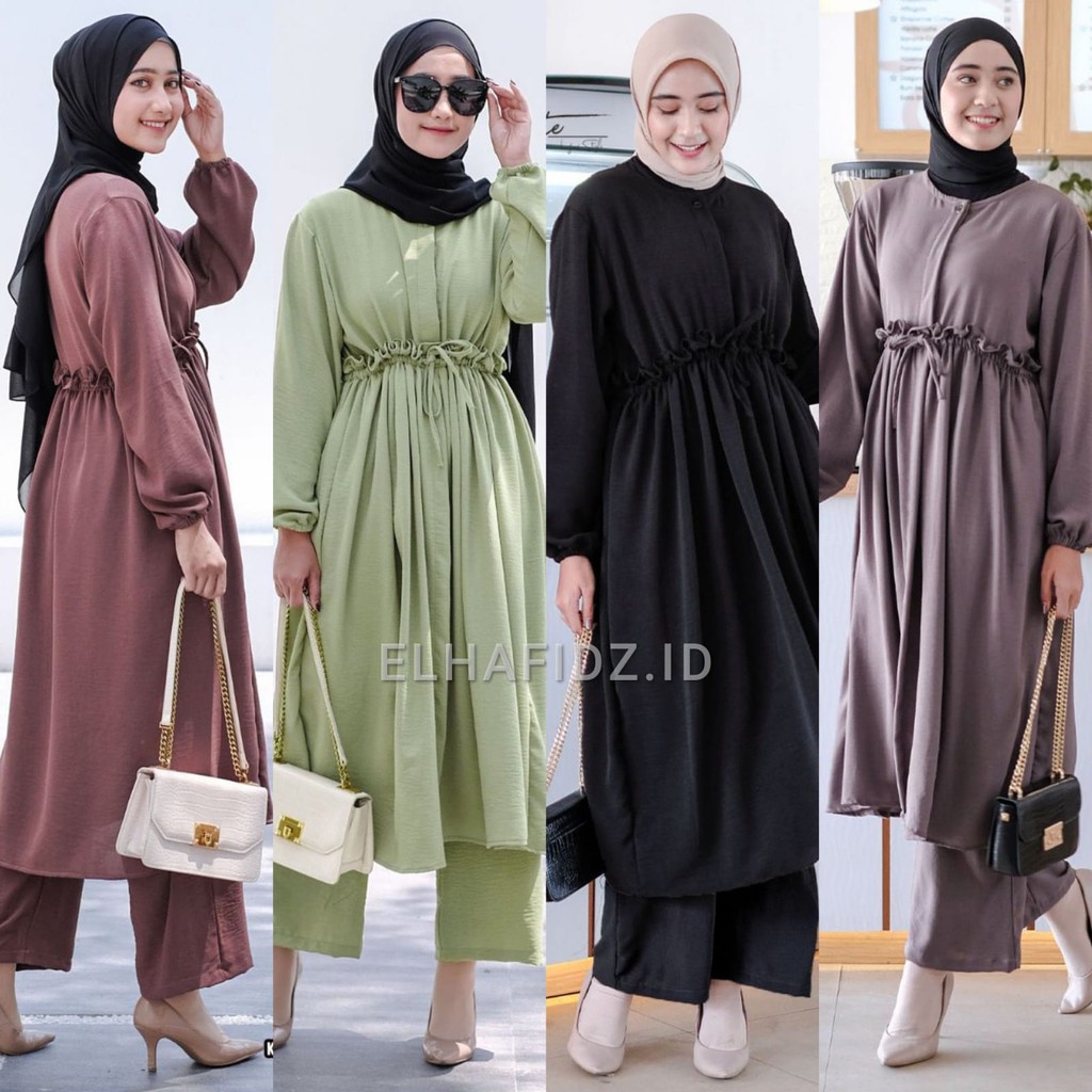 Vente Daily Salma One Set Jumbo Crinkle Motif Polos / Setelan Wanita LD 110 / Stelan Long Tunik Busu