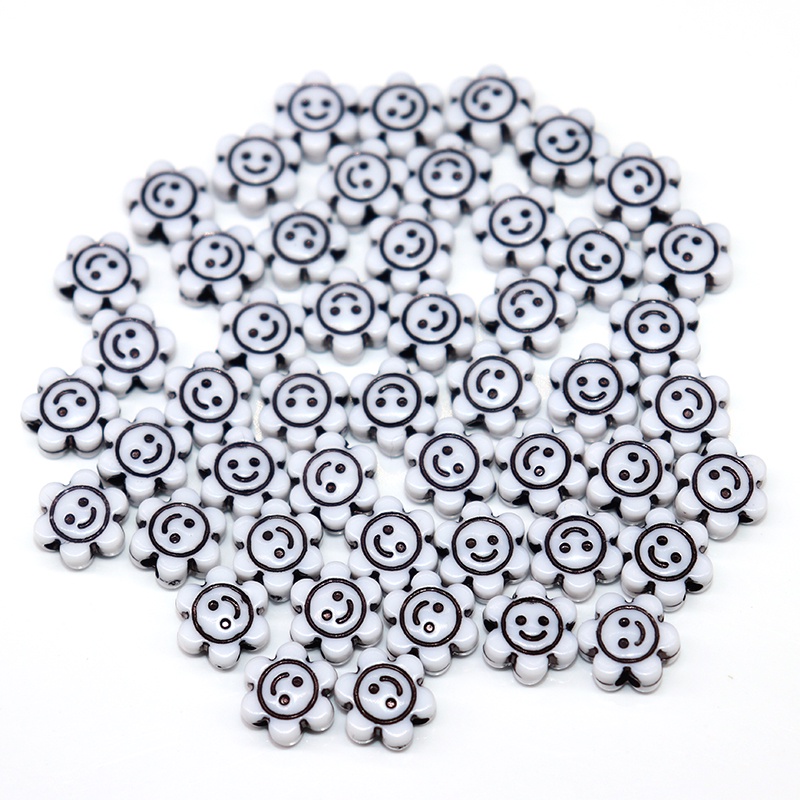 50Pcs Manik-Manik Bunga Smiley Face Bahan Akrilik Ukuran 10mm Untuk Aksesoris Perhiasan Gelang