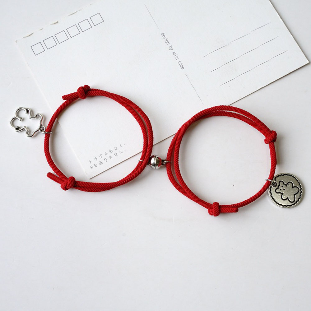 【COD Tangding】1 Pair Bear Lovers Bracelet Students Girlfriends Gift Magnet Suction Hand Rope