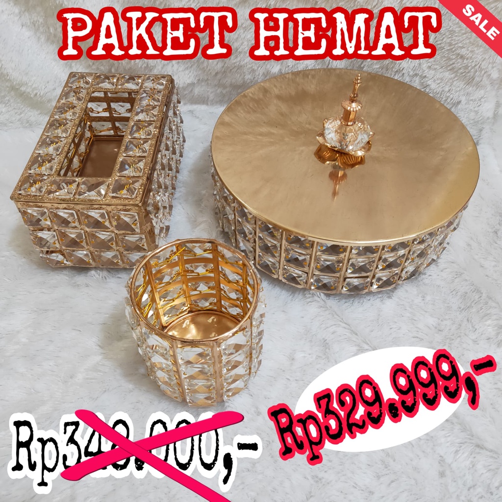 Jual Paket Hemat Set Kotak Tisu Kristal Glass Pen Kristal Toples