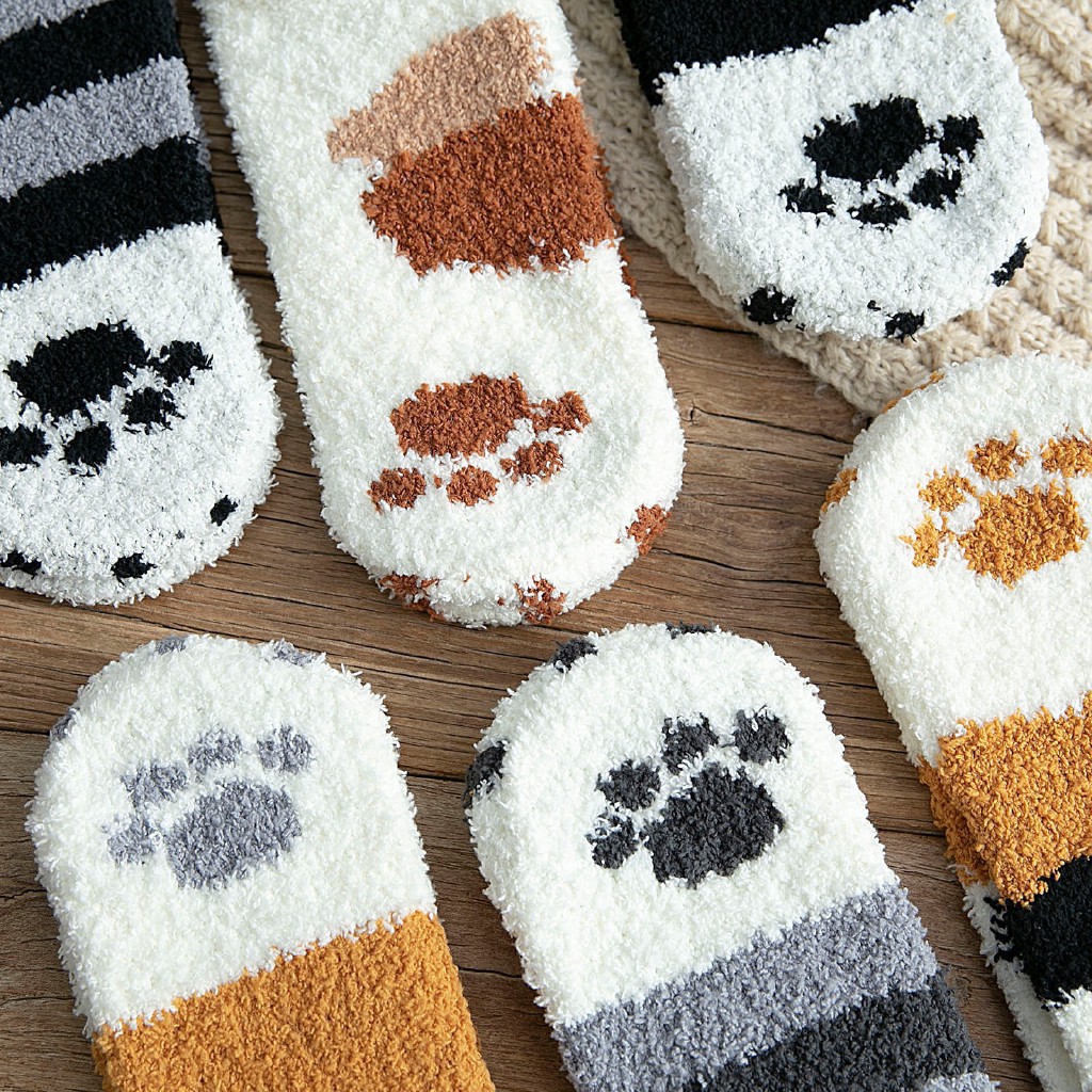 Kaos Kaki Winter Casual Tebal Hangat Motif Cakar Kucing Untuk Musim Dingin