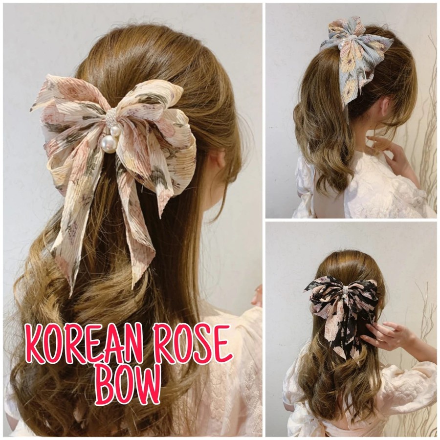 BAJUKIDDIE KOREAN ROSE BOW JEPIT RAMBUT PITA WANITA KOREA IMPOR BUNGA