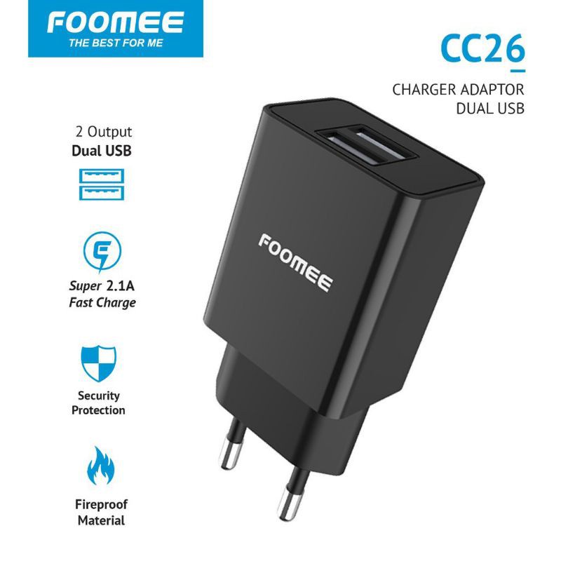 Adaptor Charger Foomee CC26 Adapter Fast Charging 2.1A Dual USB Output