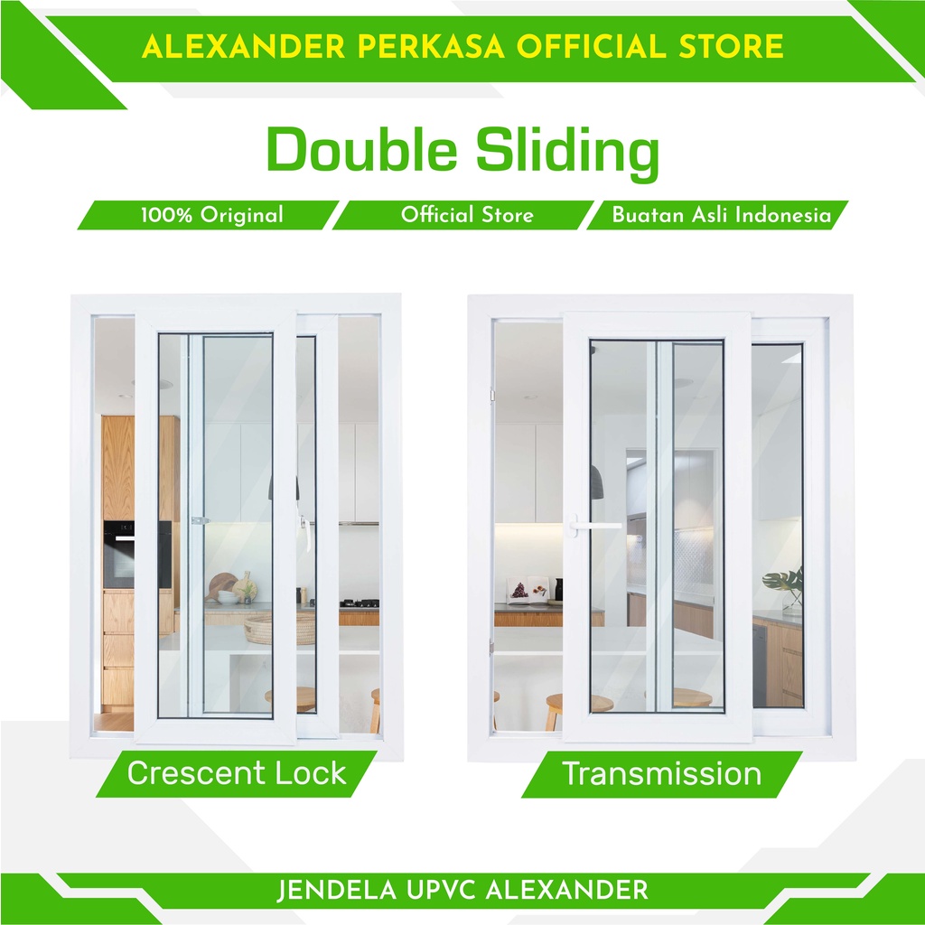 UPVC ALEXANDER WINDOW JENDELA UPVC DOUBLE SLIDING JENDELA RUMAH KAMAR 100X120 CM