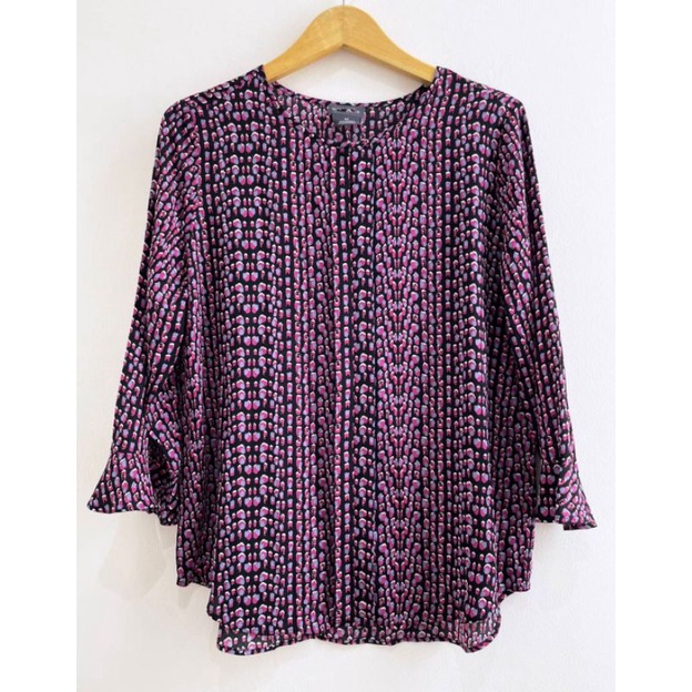 Van hous*n abstract violet print bellsleeve blouse