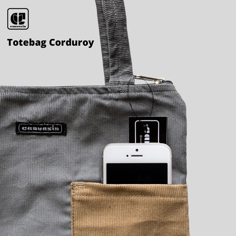 Tote bag bahan Corduroy Grey with khaki