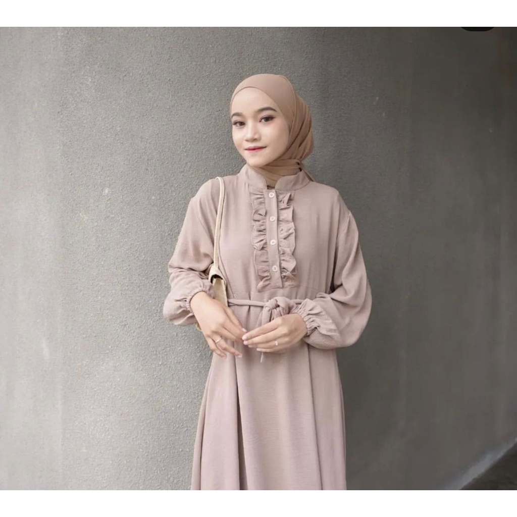 Gamis busui ruffle dada tali pinggang bahan voxy premium merk cocobee (927)