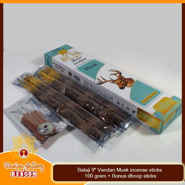 Dupa/ Hio wangi Harum Balaji 9&quot; Vandan Musk incense sticks 100 gram + Bonus dhoop sticks