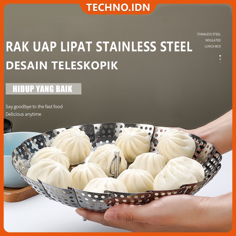 (12 to 24cm)Kukusan Stainless Flexible Serbaguna  Lipat Alat kukus Stainless Kukusan Bunga Tirisan