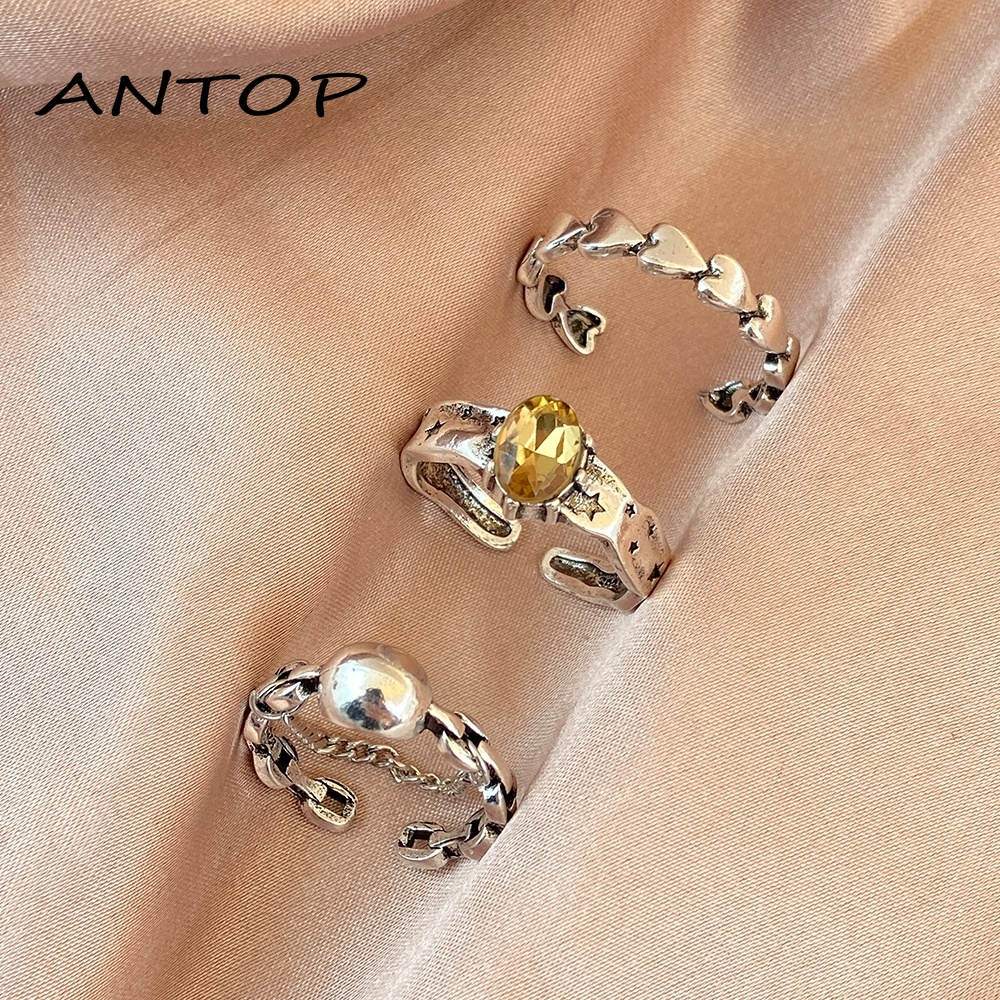 Fashion Retro Bintang Bulan Cincin Set Emas Dan Perak Cincin Pembukaan Perhiasan Aksesoris ANTOP