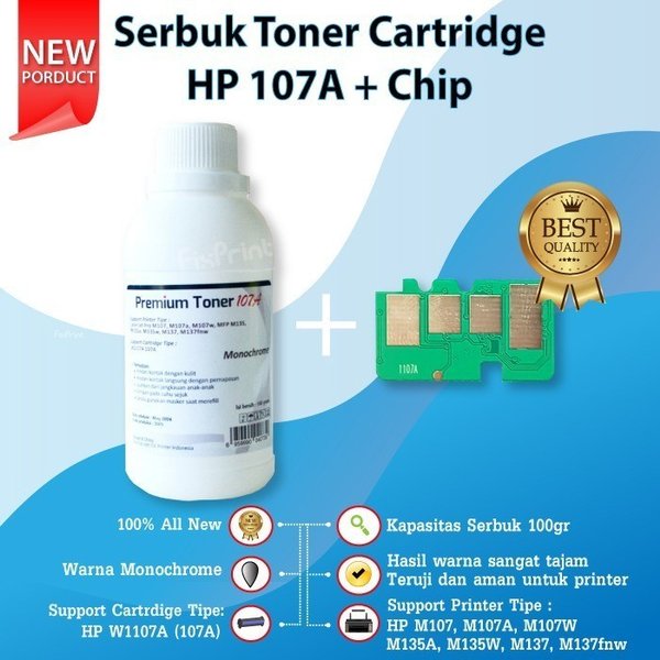 Chip Toner Cartridge HP 107A W1107A Plus Serbuk Printer M107A M135A