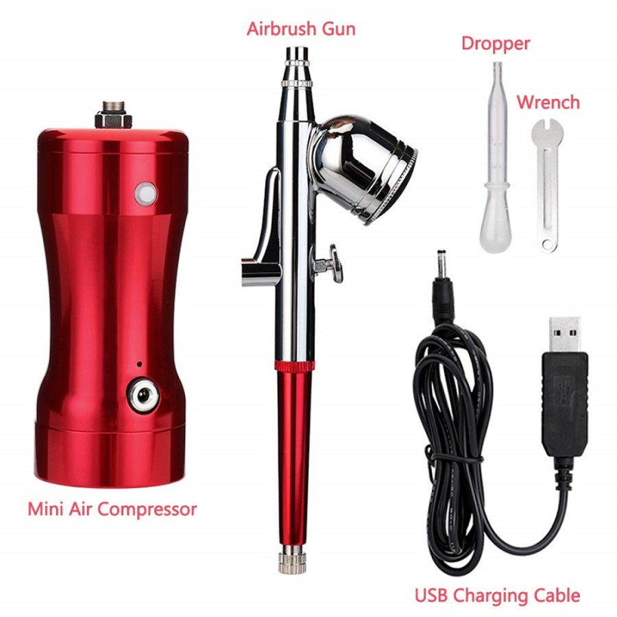 Air Compressor Airbrush Painting Tatto Nail Art with Spray Gun - SN3SH - Red