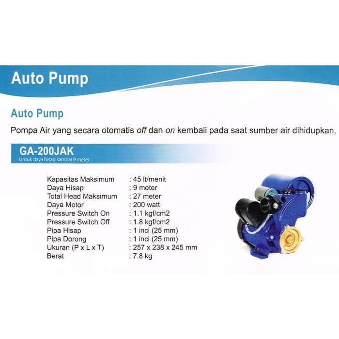 POMPA AIR OTOMATIS PANASONIC 200W GA 200 JAK GA200 JAK 200 WATT OTOMATIS