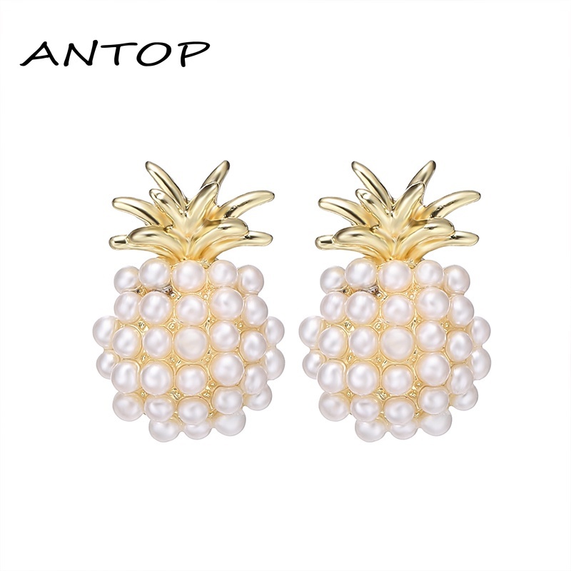 Anting Bentuk Nanas Aksen Mutiara Bahan Alloy Gaya Korea Aksesori busana ANTOP