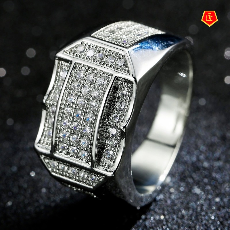 [Ready Stock]Fashion Diamond Gold Ring Men's Fashion Personality