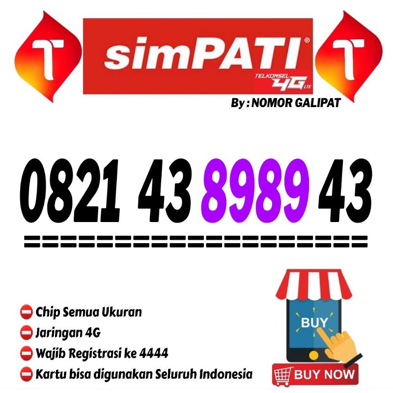 NOMOR CANTIK SIMPATI 43 8989 43