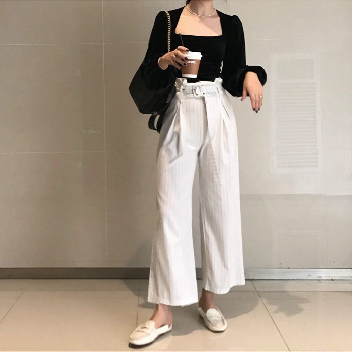 Kemeja lengan panjang retro fashion korea atasan off-shoulder beludru hitam wanita blouse baju atasan wanita velvet