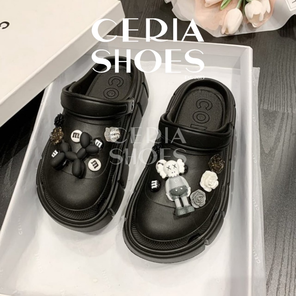 EVA Sandal Slop Wanita Korean Import Spons Rubber Tebal Tinggi Karet Ringan Super Empuk Anti Slip Wedges Slides include Jibbitz Summer Sandals