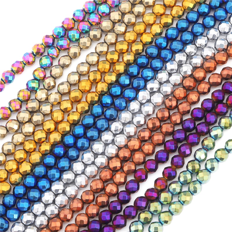 2-6 Mm Batu Alam Multicolor Round Faceted Hematit Longgar Spacer Manik-manik untuk Anting-Anting Kalung Gelang DIY Membuat Perhiasan