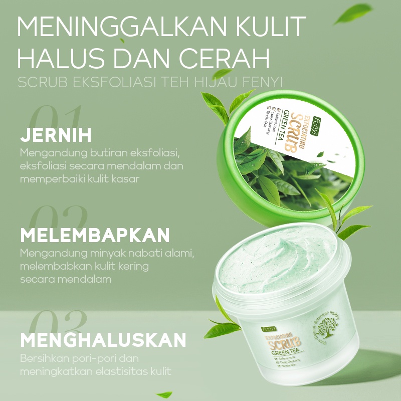 BPOM Fenyi Green Tea Scrub Wajah Pengelupasan Kulit Mati Menghaluskan Membersihkan Pori-pori Memutihkan 100g