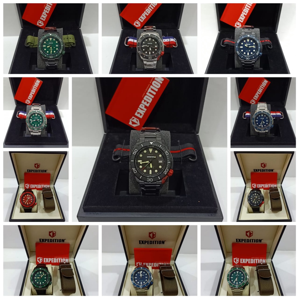 Jam Pria EXPEDITION AUTOMATIC DIVER EXP E6809 E 6809 E6809MA Set Tali Original Garansi Resmi