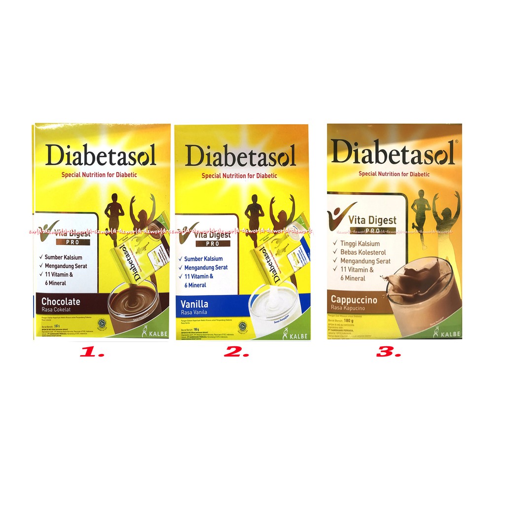 Diabetasol Vita Digest Pro 180gr Susu untuk Diabetes Rasa Vanilla Coklat Cappuccino