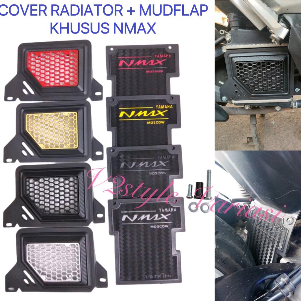 COVER RADIATOR NMAX SET BAUT + MUDFLAP KARBON NMAX 155 PELINDUNG MESIN RADIATOR TUTUP NMAX OLD NEW PNP BAUT BOSH MUDFLAP KARET KOLONG SPAKBOR PELINDUNG MESIN DARI TANAH LUMPUR CIPRATAN AIR WARNA MERAH KUNING GOLD SILVER HITAM FULL BLACK KARBON CARBON