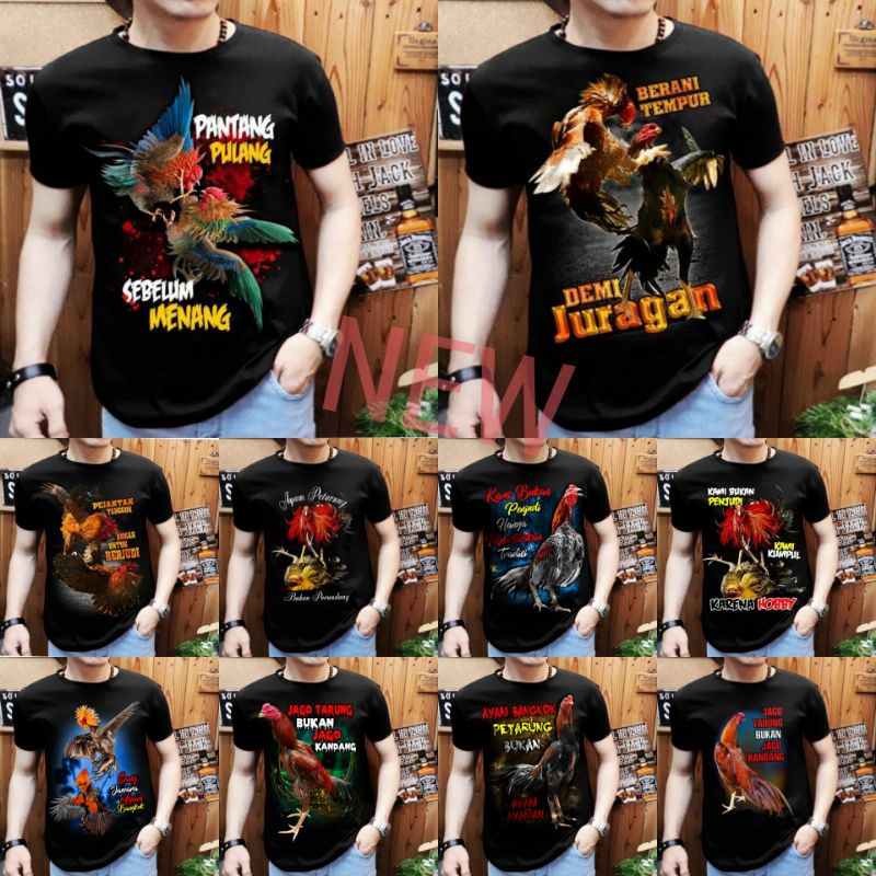 [COD] Shalch trendy Kaos Distro Pria ayam bkk petarung sejati Emas