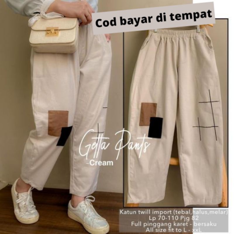 GUMI PANTS / GETTA PANTS / CELANA KOREA / CELANA WANITA / MOTIF BORDIR / BAHAN