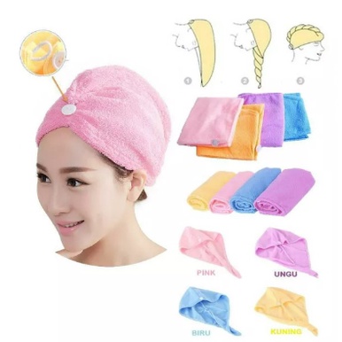 [ OBJ ] Handuk Keramas Handuk Kepala Hairtowel Handuk Turban Microbulu Handuk Kancing Kramas Handuk Rambut Onehand
