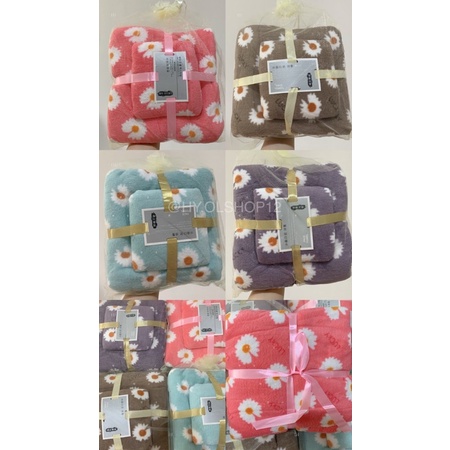 [HY.OLSHOP12] Handuk Korea Set 2in1 Handuk Mandi &amp; Wajah Motif Bunga Handuk Mandi Dewasa